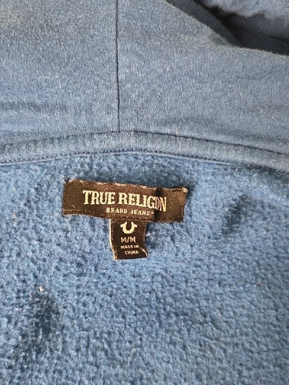 True Religion Royal Blue Full-Zip Hoodie with Red Logo Mens Medium